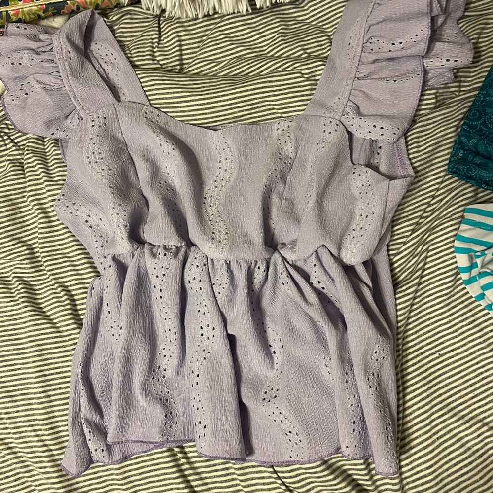 purple eyelet ruffle tank